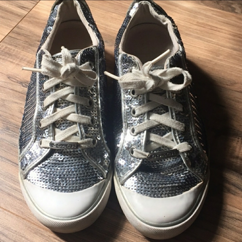 Coach Silver Sequin Leather Sneaker Luxury 8.5B